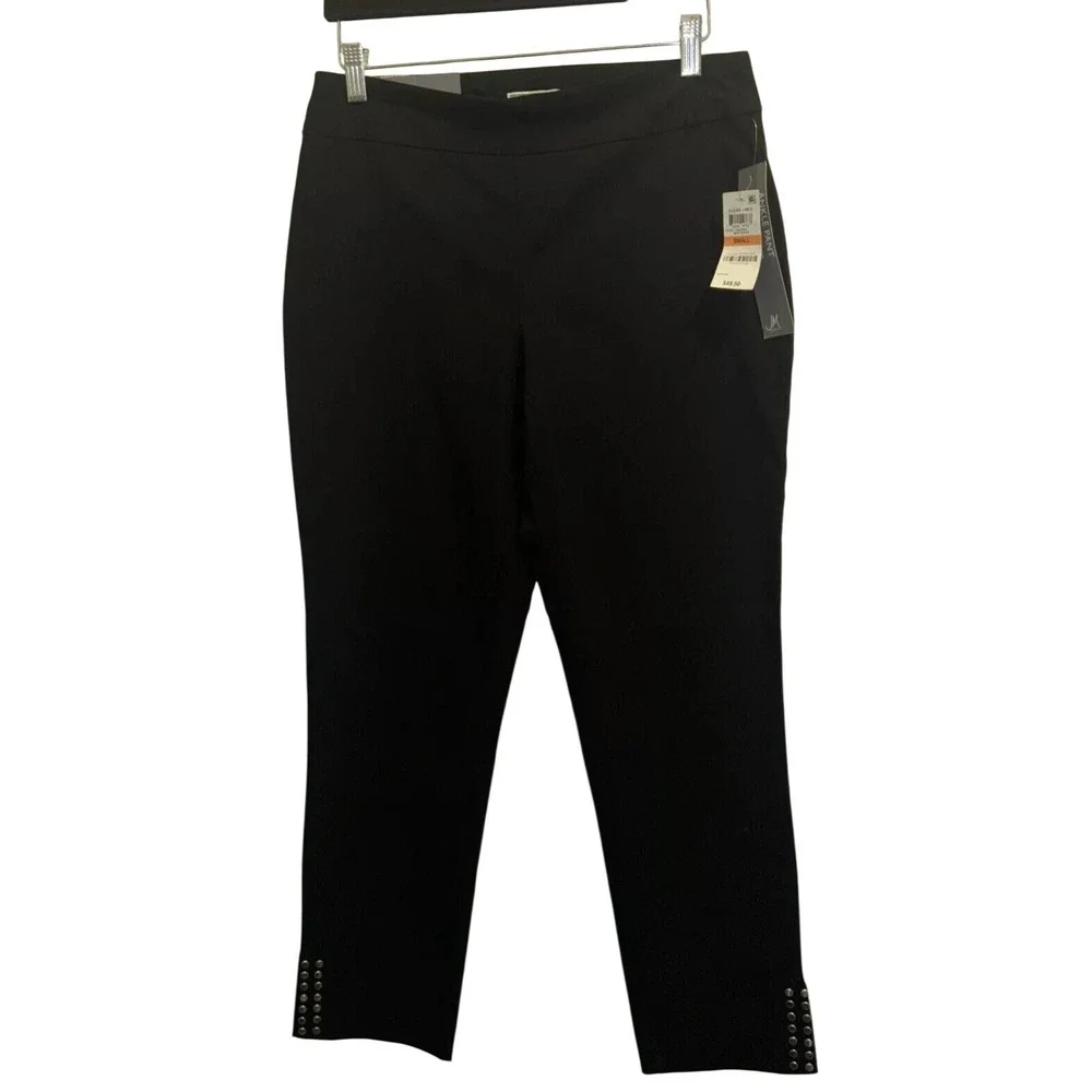 Jm Collection‎ Women's Pants Black Stretch Work Pant Sz Sm - Med Studded Ankle